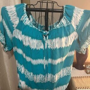 Cato Blue and White Short Sleeve Blouse